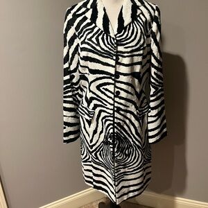 Etcetera zebra design lined coat with hidden front closure, front pockets.